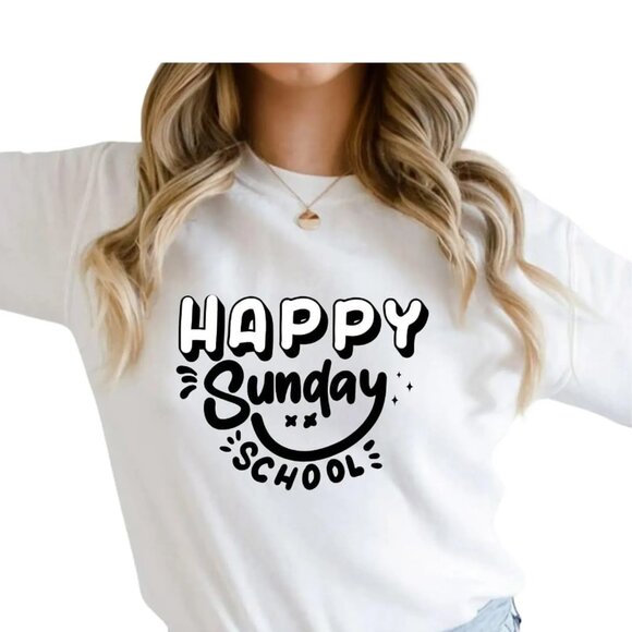 Happy Sunday School Sweatshirt, Christian Faith Crewneck, Fun Religious Shirt, C - Picture 2 of 4